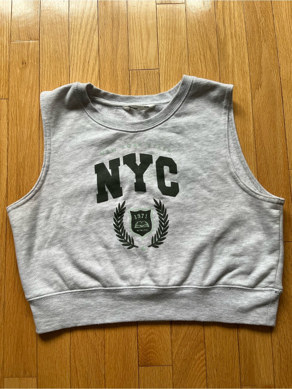 Bluenotes Light Gray NYC Cropped Tank Top with Dark Green Print
